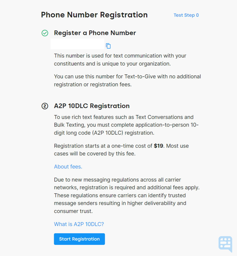 PHONE REGISTRATION PAGE WITH 2 STEPS FOR REQUEST PHONE NUMBER AND PROCEED WITH 10DLC REGISTRATION - click to enlarge PHONE REGISTRATION PAGE WITH 2 STEPS FOR REQUEST PHONE NUMBER AND PROCEED WITH 10DLC REGISTRATION