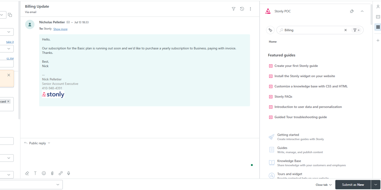 Stonly app open inside Zendesk. - click to enlarge Stonly app open inside Zendesk.