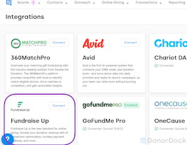 Integration tile options, Fundraise up in second row