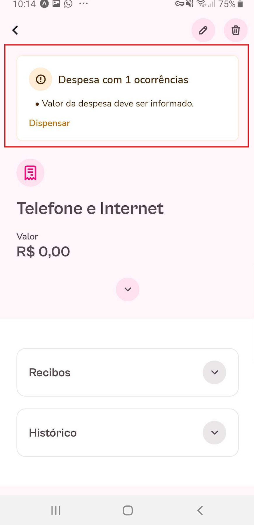 imagem exemplo de ocorrência via app em despesa
