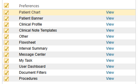 The Preference tabs list with all tabs selected