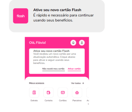 Gif com imagens exemplo de aviso no aplicativo sobre novo cartão