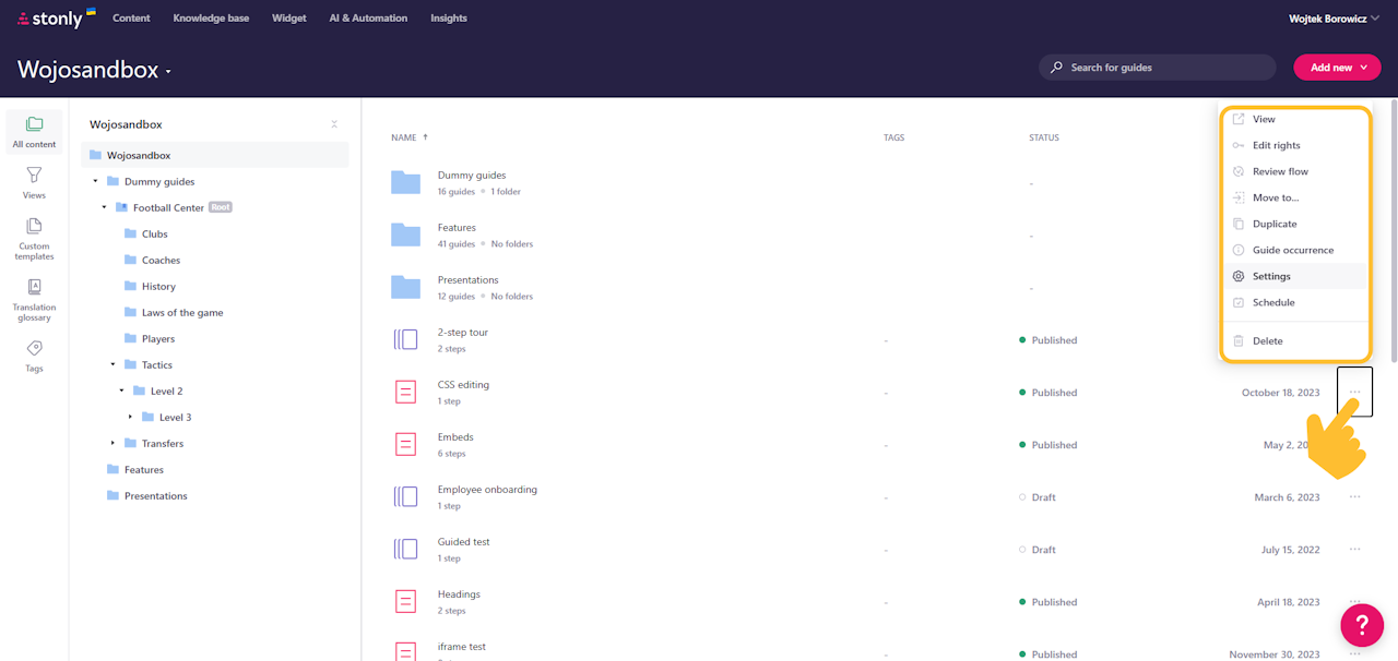 Guide options open in the Content tab. - click to enlarge Guide options open in the Content tab.