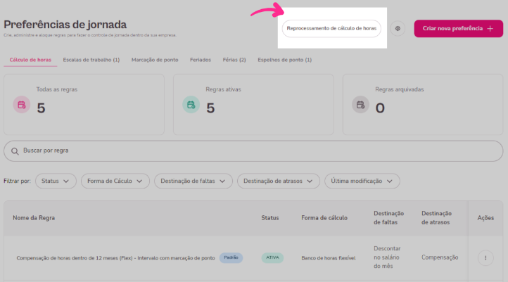 Imagem exemplo do menu de preferências para reprocessamento de horas.