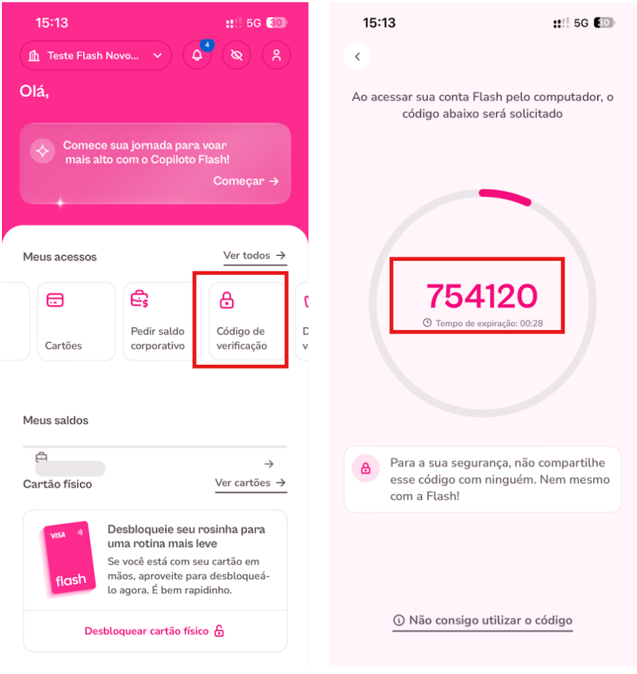 Imagem mostra como localizar o código de verificação no aplicativo