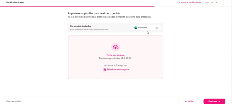 GIF com o passo a passo para pedido com planilha de cartão