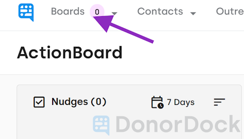 Navigation menu prompt for Boards