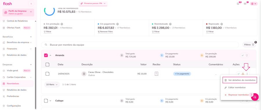 Acompanhar as solicitações de reembolso. Passo 4. Ver detalhes