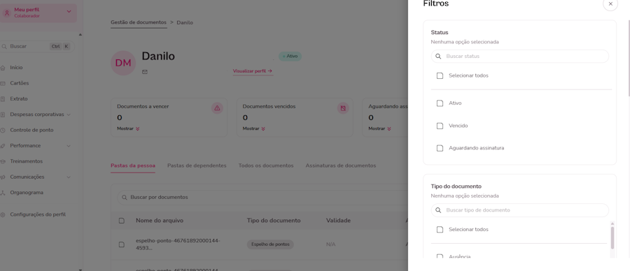 Imagem exemplo para filtrar documentos para assinar espelho de ponto visão colaborador