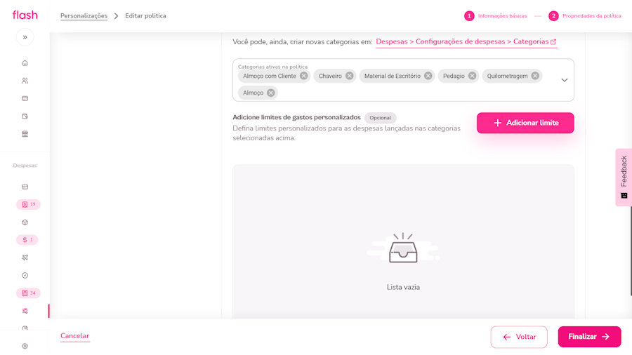 Campo de adicionar limite.