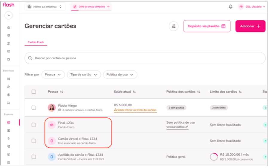 Cartão Virtual Corporativo. Administrador acompanhando a criação dos cartões virtuais.